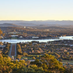 Sunset on Canberra City, autumn, Brindabella hills